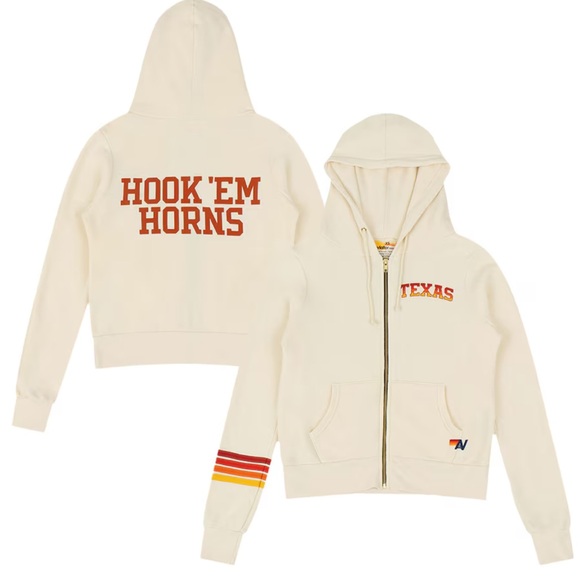 TEXAS LONGHORNS Aviator Nation White TexasLonghorns Hook Em Full-ZipHoodie XXL